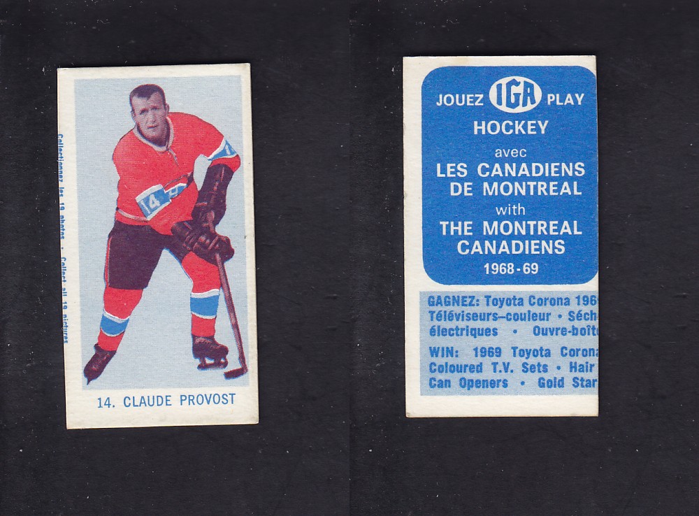 1968-69 IGA HOCKEY CARD C. PROVOST photo 1968-69 IGA HOCKEY CARD C. PROVOST photo