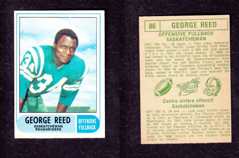 1968 CFL O-PEE-CHEE FOOTBALL CARD #86 G. REED photo 1968 CFL O-PEE-CHEE FOOTBALL CARD #86 G. REED photo
