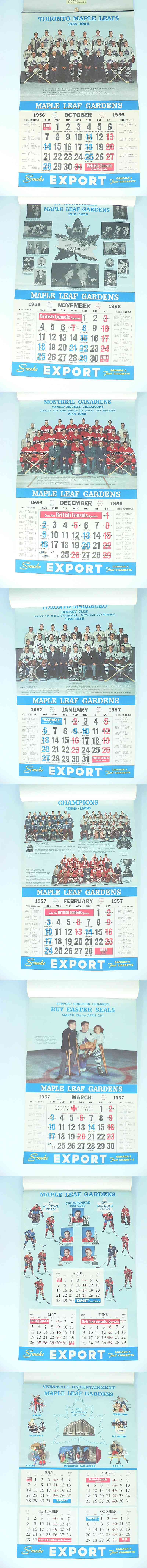 1956-57 EXPORT''A'' TORONTO MAPLE LEAFS FULL CALENDAR photo