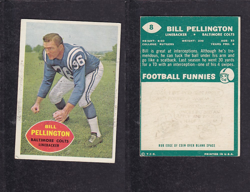 1960 NFL TOPPS FOOTBALL CARD #8 BILL PELLINGTON photo 1960 NFL TOPPS FOOTBALL CARD #8 BILL PELLINGTON photo
