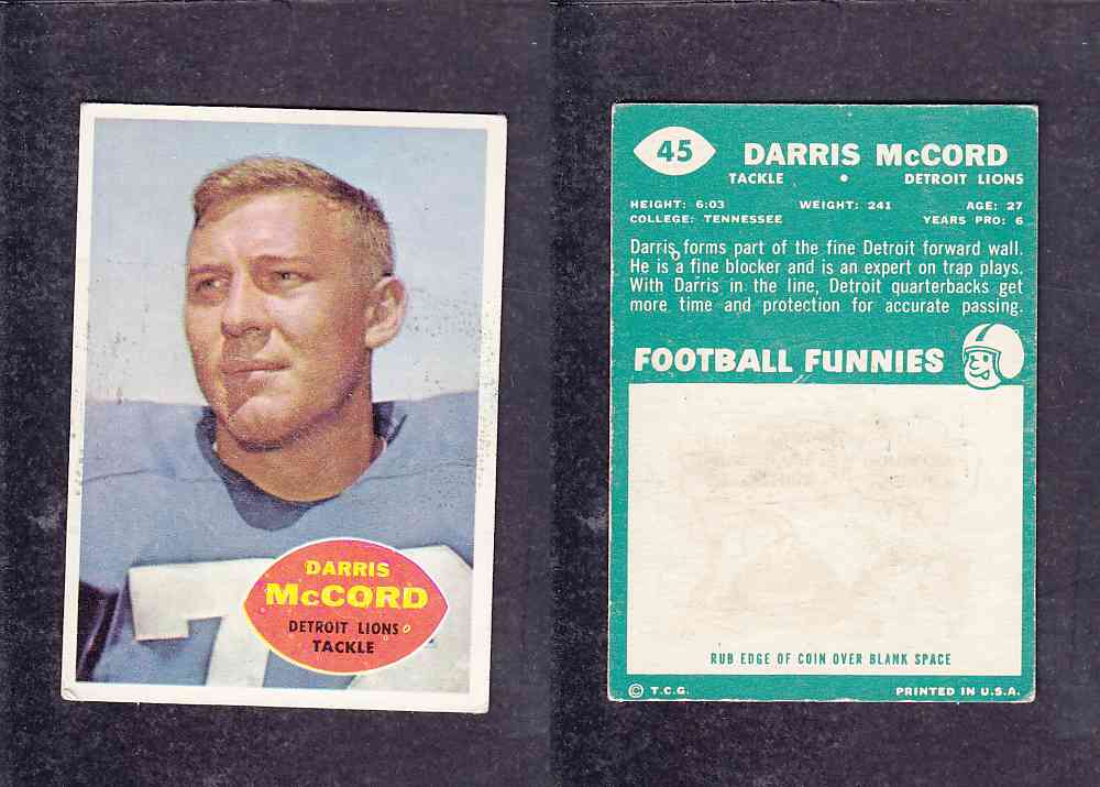 1960 NFL TOPPS FOOTBALL CARD #45 D. MCCORD photo 1960 NFL TOPPS FOOTBALL CARD #45 D. MCCORD photo
