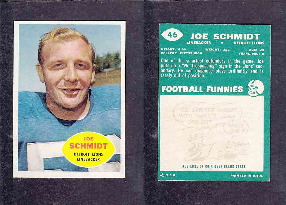 1960 NFL TOPPS FOOTBALL CARD #46 J. SCHMIDT photo 1960 NFL TOPPS FOOTBALL CARD #46 J. SCHMIDT photo