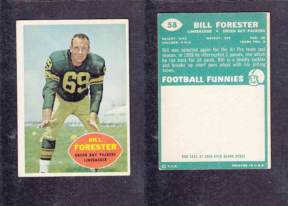 1960 NFL TOPPS FOOTBALL CARD #58 B. FORESTER photo 1960 NFL TOPPS FOOTBALL CARD #58 B. FORESTER photo