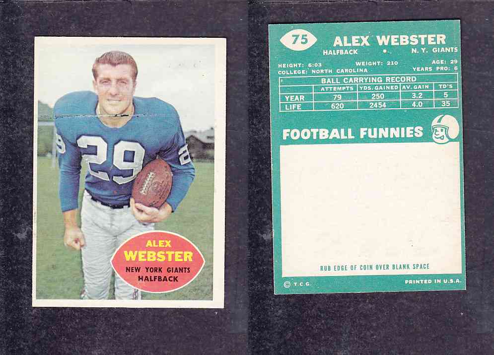 1960 NFL TOPPS FOOTBALL CARD #75 A. WEBSTER photo 1960 NFL TOPPS FOOTBALL CARD #75 A. WEBSTER photo