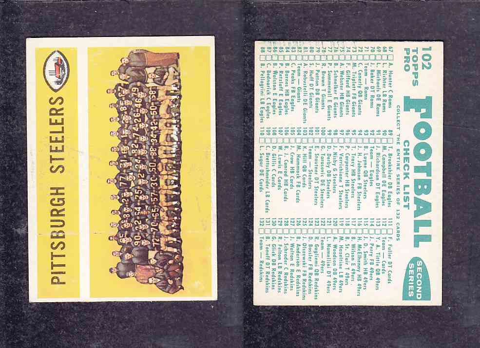 1960 NFL TOPPS FOOTBALL CARD #102 PITTSBURGH STEELERS photo 1960 NFL TOPPS FOOTBALL CARD #102 PITTSBURGH STEELERS photo