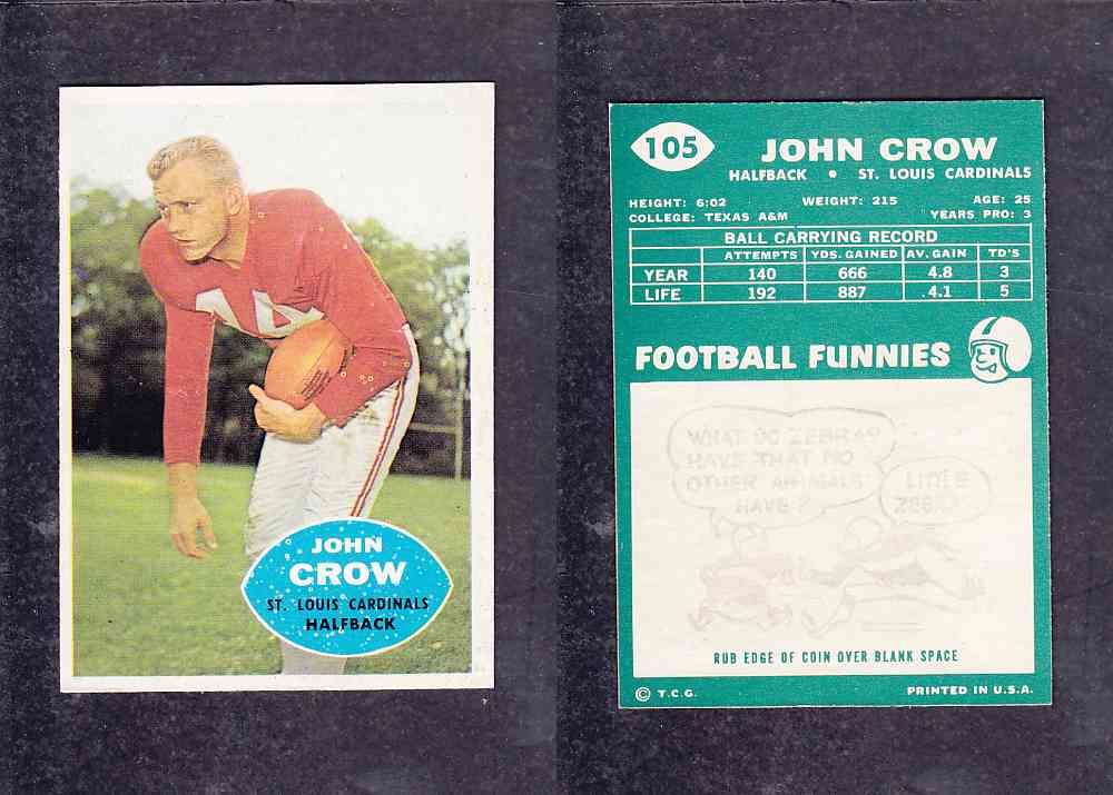 1960 NFL TOPPS FOOTBALL CARD #105 J. CROW photo 1960 NFL TOPPS FOOTBALL CARD #105 J. CROW photo