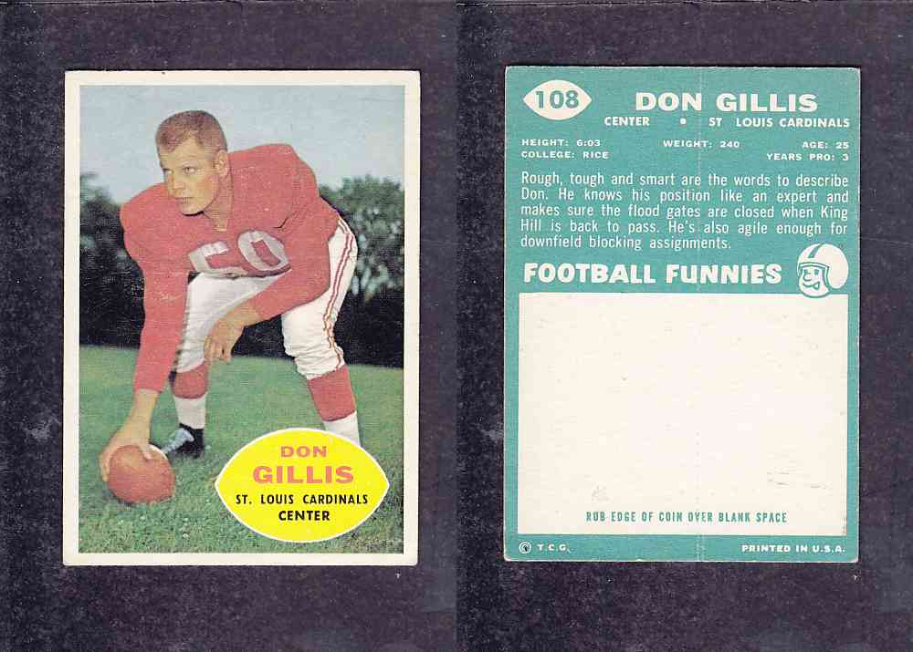 1960 NFL TOPPS FOOTBALL CARD #108 D. GILLIS photo 1960 NFL TOPPS FOOTBALL CARD #108 D. GILLIS photo