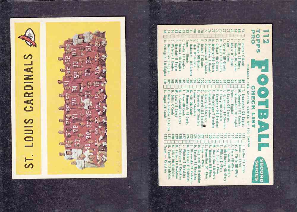 1960 NFL TOPPS FOOTBALL CARD #112 ST.LOUIS CARDINALS photo 1960 NFL TOPPS FOOTBALL CARD #112 ST.LOUIS CARDINALS photo