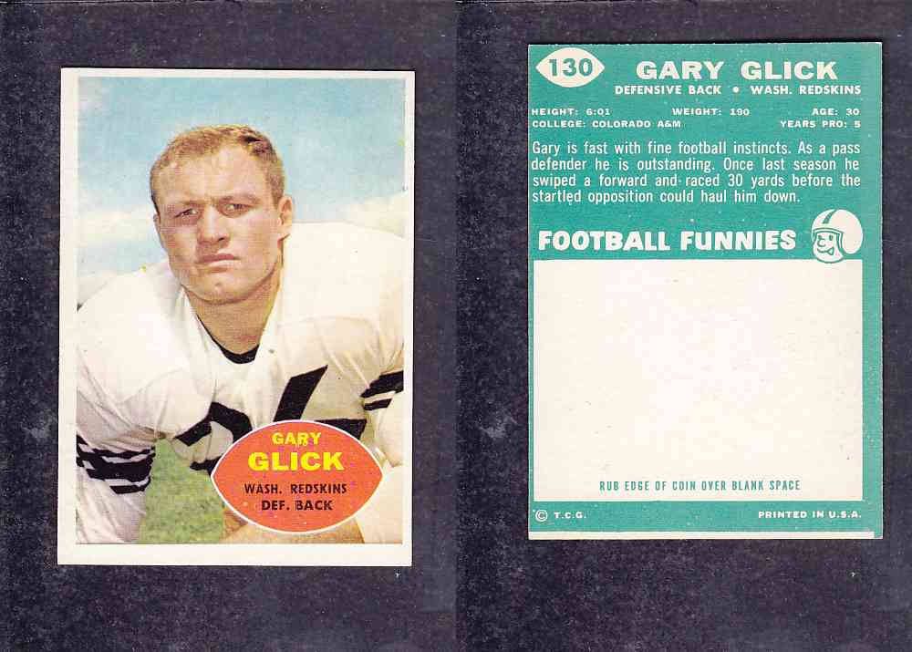 1960 NFL TOPPS FOOTBALL CARD #130 G. GLICK photo 1960 NFL TOPPS FOOTBALL CARD #130 G. GLICK photo