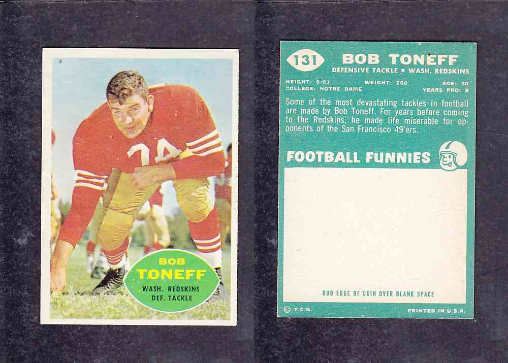 1960 NFL TOPPS FOOTBALL CARD #131 B. TONEFF photo 1960 NFL TOPPS FOOTBALL CARD #131 B. TONEFF photo