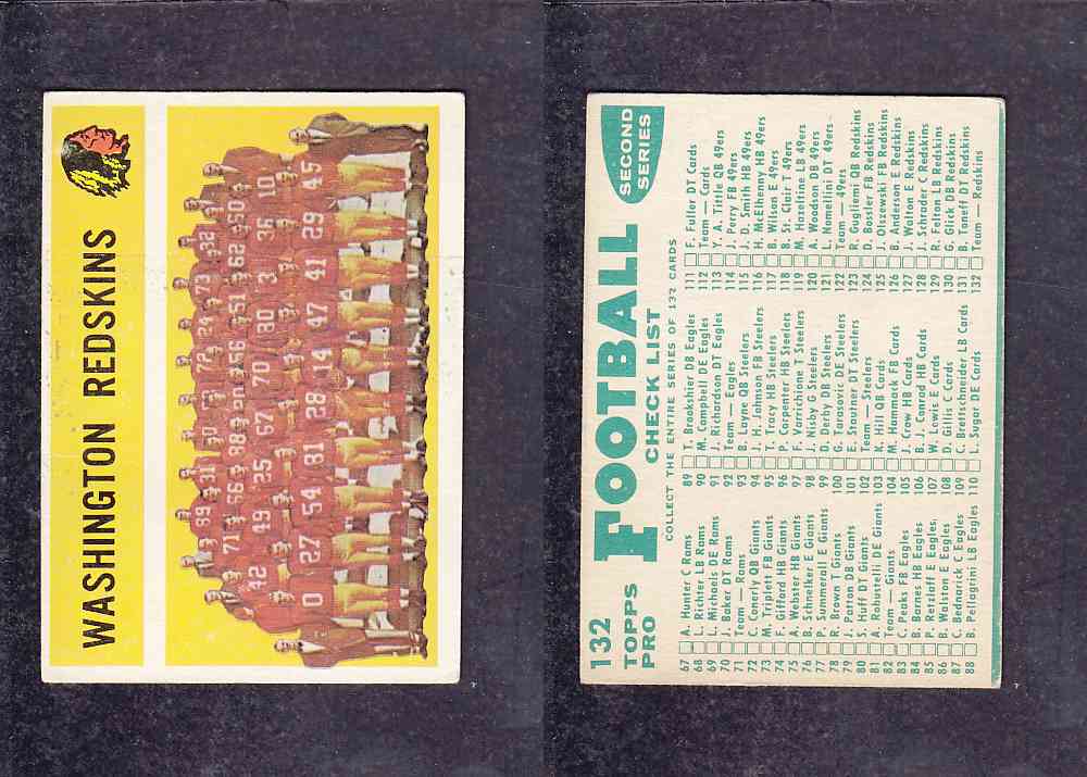 1960 NFL TOPPS FOOTBALL CARD #132 WASHINGTON REDSKINS photo 1960 NFL TOPPS FOOTBALL CARD #132 WASHINGTON REDSKINS photo