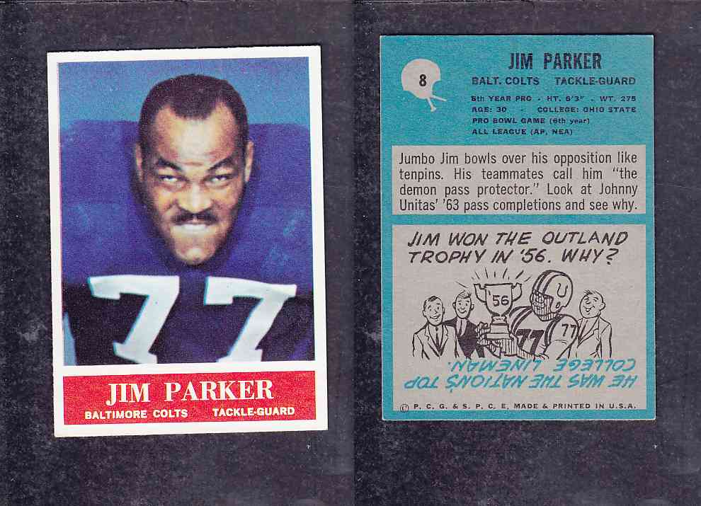 1965 NFL PHILADELPHIA FOOTBALL CARD #8 J. PARKER photo 1965 NFL PHILADELPHIA FOOTBALL CARD #8 J. PARKER photo
