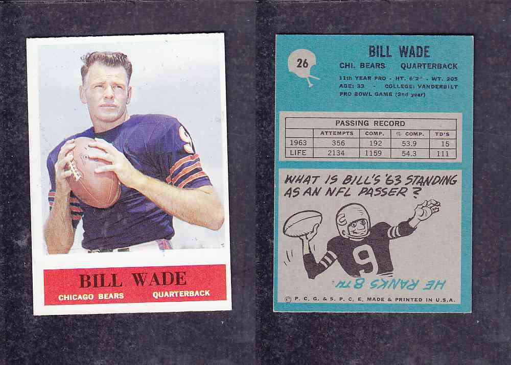 1965 NFL PHILADELPHIA FOOTBALL CARD #26 B. WADE photo 1965 NFL PHILADELPHIA FOOTBALL CARD #26 B. WADE photo