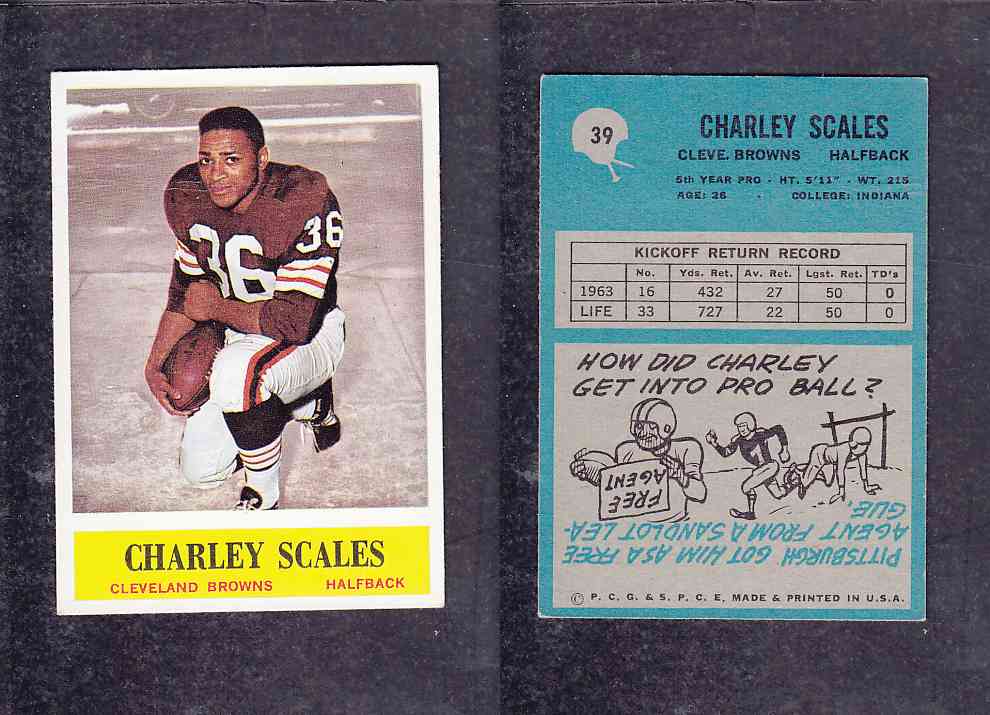 1965 NFL PHILADELPHIA FOOTBALL CARD #39 C. SCALES photo 1965 NFL PHILADELPHIA FOOTBALL CARD #39 C. SCALES photo