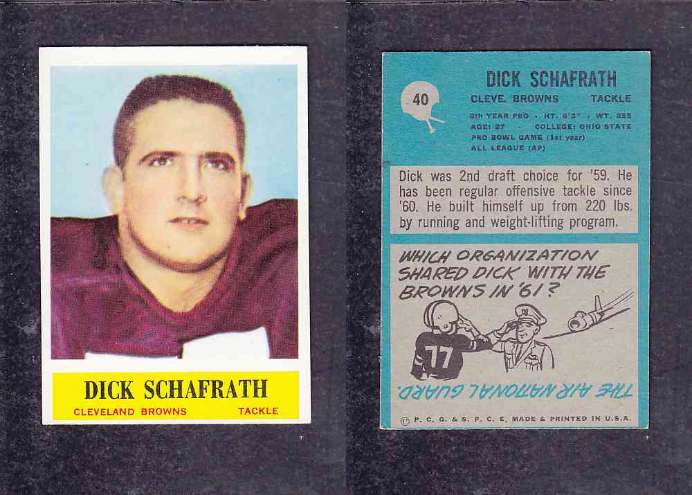 1965 NFL PHILADELPHIA FOOTBALL CARD #40 D. SCHAFRATH photo 1965 NFL PHILADELPHIA FOOTBALL CARD #40 D. SCHAFRATH photo
