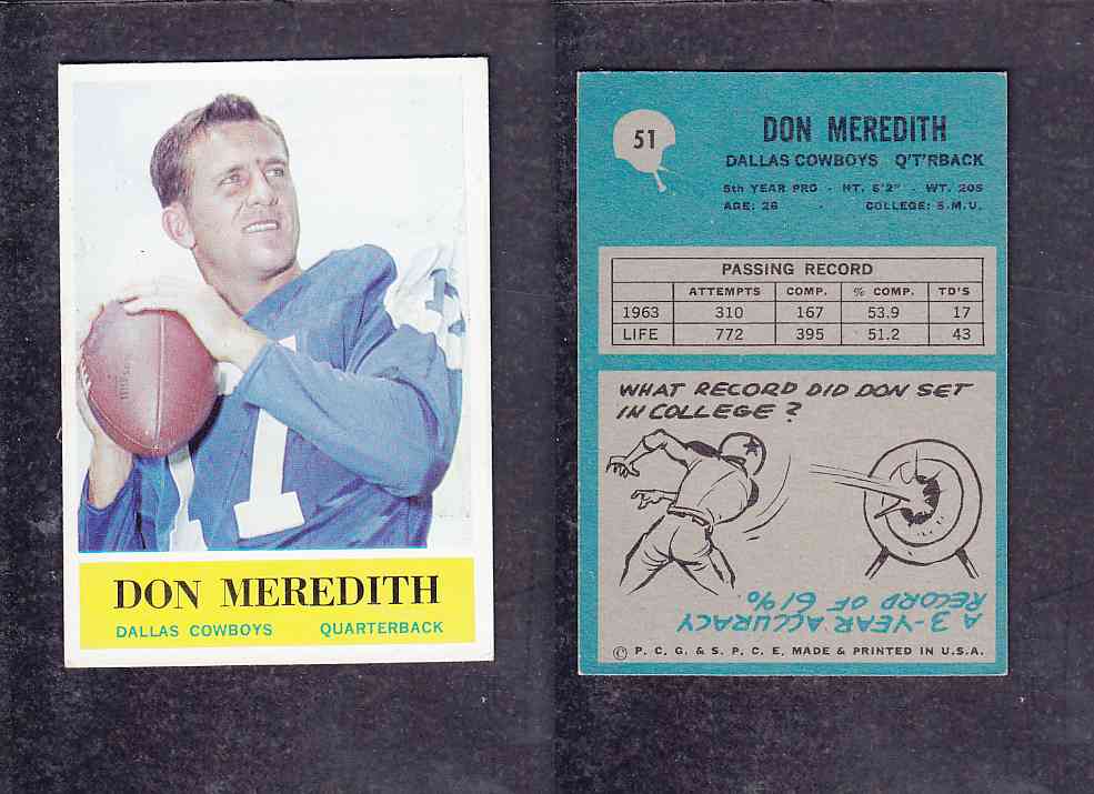 1965 NFL PHILADELPHIA FOOTBALL CARD #51 D. MEREDITH photo 1965 NFL PHILADELPHIA FOOTBALL CARD #51 D. MEREDITH photo