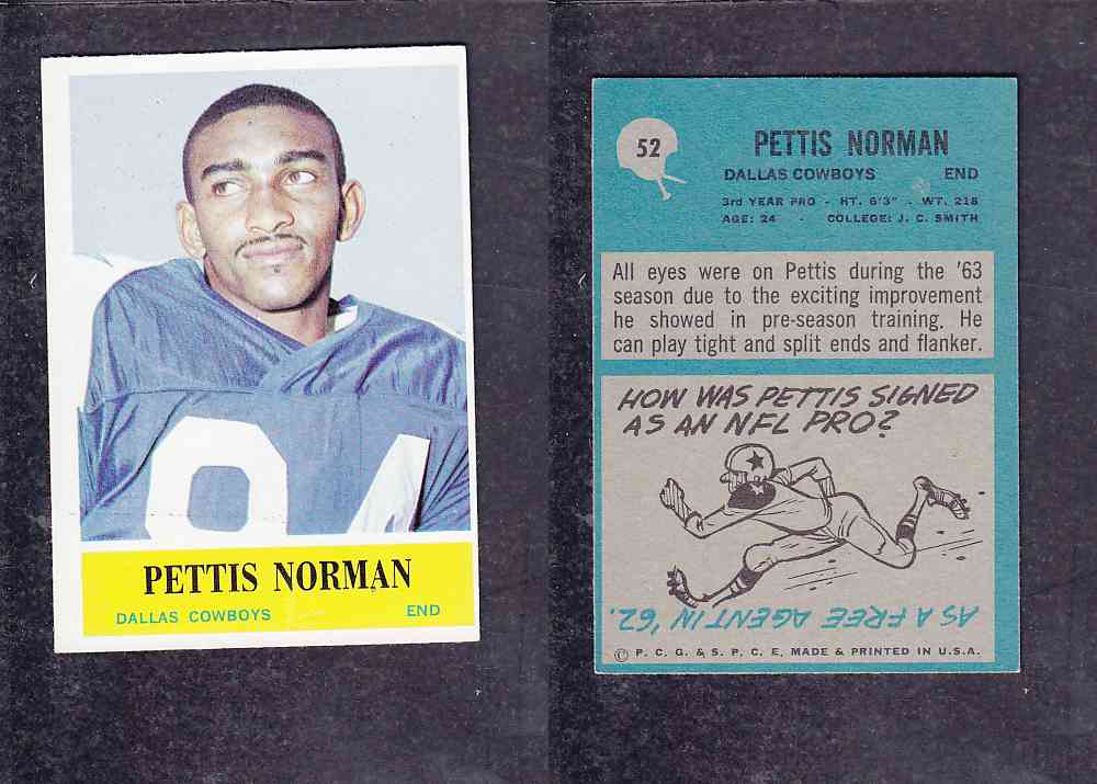 1965 NFL PHILADELPHIA FOOTBALL CARD #52 P. NORMAN photo 1965 NFL PHILADELPHIA FOOTBALL CARD #52 P. NORMAN photo
