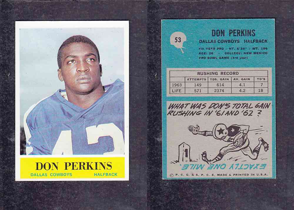 1965 NFL PHILADELPHIA FOOTBALL CARD #53 D. PERKINS photo 1965 NFL PHILADELPHIA FOOTBALL CARD #53 D. PERKINS photo