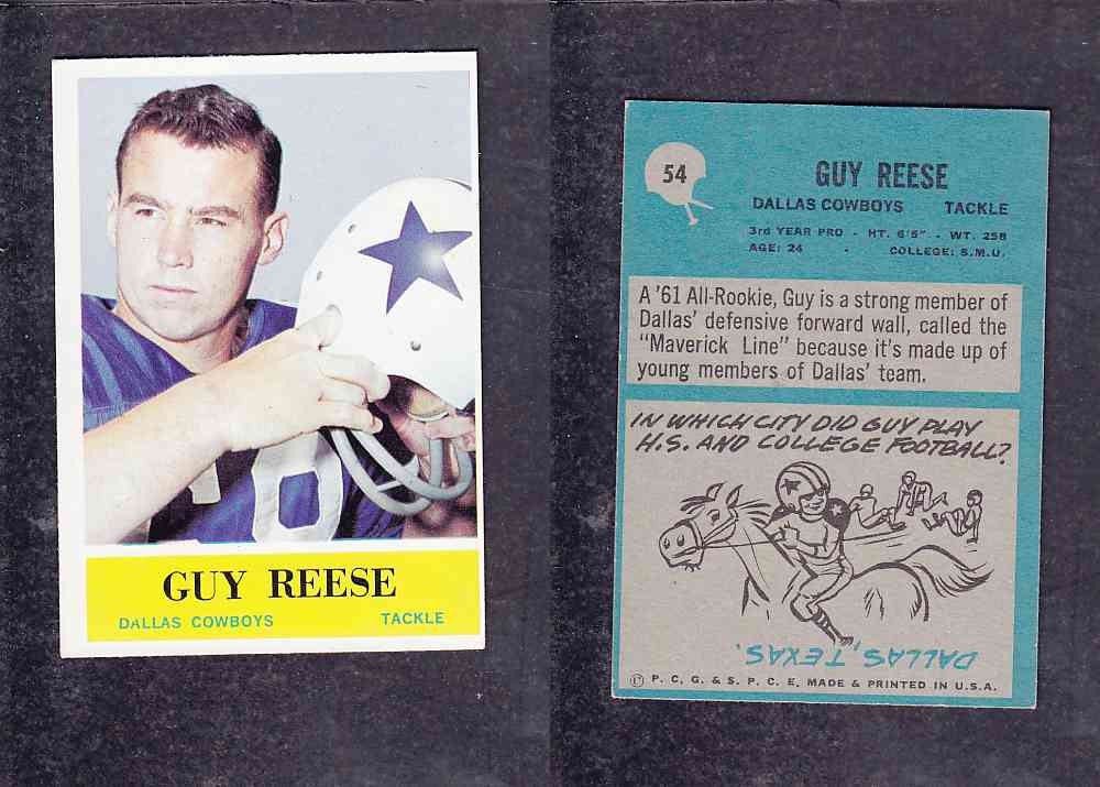 1965 NFL PHILADELPHIA FOOTBALL CARD #54 G. REESE photo 1965 NFL PHILADELPHIA FOOTBALL CARD #54 G. REESE photo