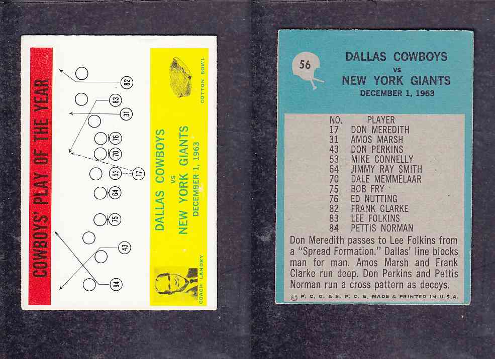1965 NFL PHILADELPHIA FOOTBALL CARD #56 COWBOYS' PLAY OF THE YEAR photo 1965 NFL PHILADELPHIA FOOTBALL CARD #56 COWBOYS' PLAY OF THE YEAR photo