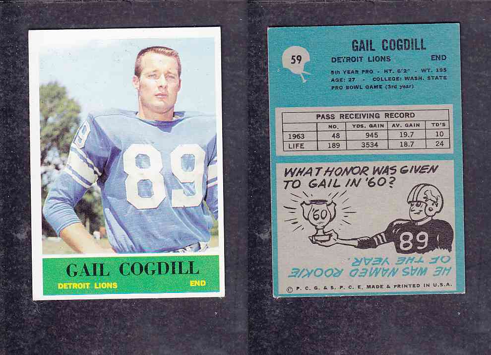 1965 NFL PHILADELPHIA FOOTBALL CARD #59 G. COGDILL photo 1965 NFL PHILADELPHIA FOOTBALL CARD #59 G. COGDILL photo