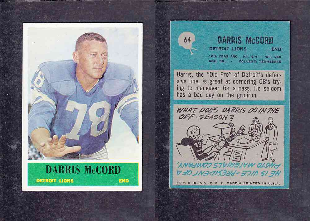 1965 NFL PHILADELPHIA FOOTBALL CARD #64 D. MCCORD photo 1965 NFL PHILADELPHIA FOOTBALL CARD #64 D. MCCORD photo