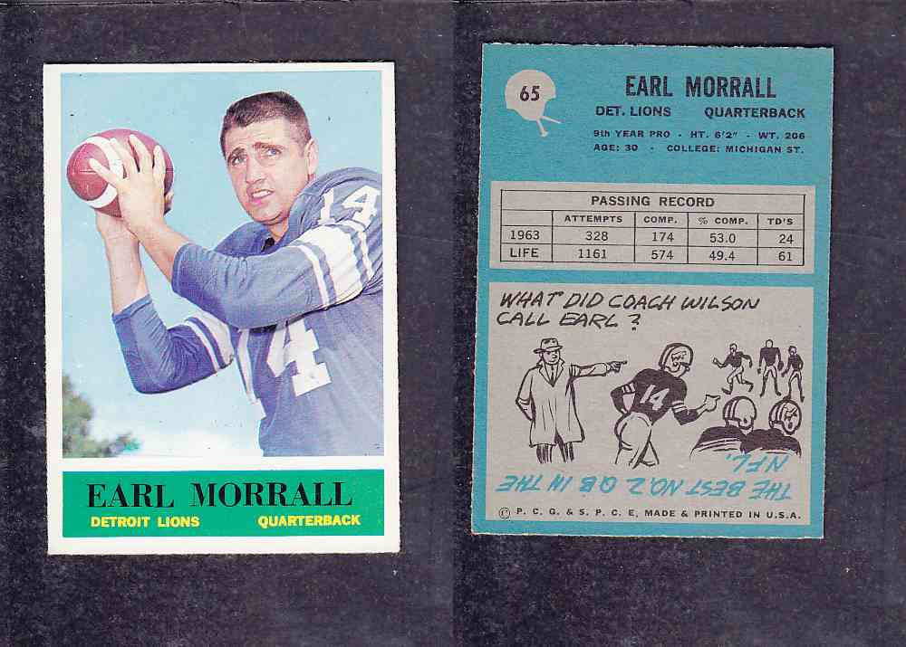 1965 NFL PHILADELPHIA FOOTBALL CARD #65 E. MORRALL photo 1965 NFL PHILADELPHIA FOOTBALL CARD #65 E. MORRALL photo
