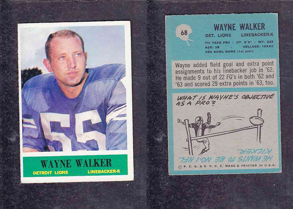 1965 NFL PHILADELPHIA FOOTBALL CARD #68 W. WALKER photo 1965 NFL PHILADELPHIA FOOTBALL CARD #68 W. WALKER photo
