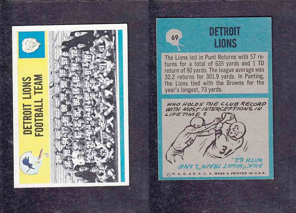1965 NFL PHILADELPHIA FOOTBALL CARD #69 DETROIT LIONS FOOTBALL TEAM photo 1965 NFL PHILADELPHIA FOOTBALL CARD #69 DETROIT LIONS FOOTBALL TEAM photo