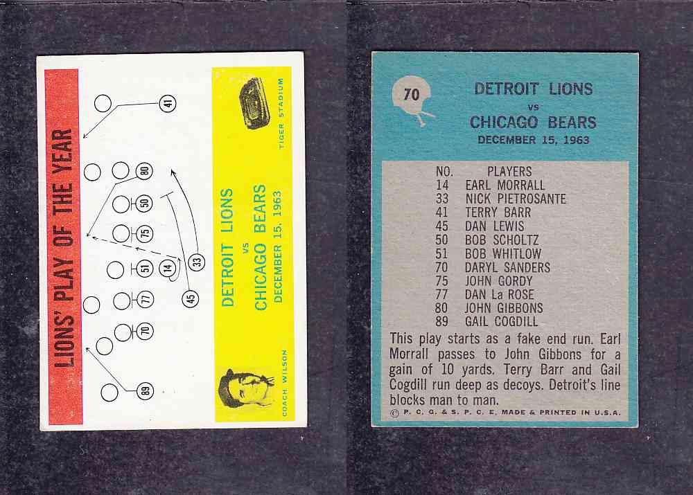 1965 NFL PHILADELPHIA FOOTBALL CARD #70 LIONS' PLAY OF THE YEAR photo 1965 NFL PHILADELPHIA FOOTBALL CARD #70 LIONS' PLAY OF THE YEAR photo