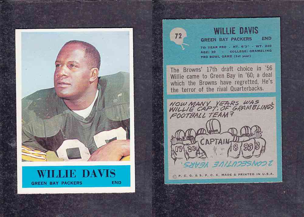 1965 NFL PHILADELPHIA FOOTBALL CARD #72 W. DAVIS photo 1965 NFL PHILADELPHIA FOOTBALL CARD #72 W. DAVIS photo