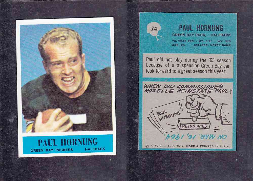 1965 NFL PHILADELPHIA FOOTBALL CARD #74 P. HORNUNG photo 1965 NFL PHILADELPHIA FOOTBALL CARD #74 P. HORNUNG photo