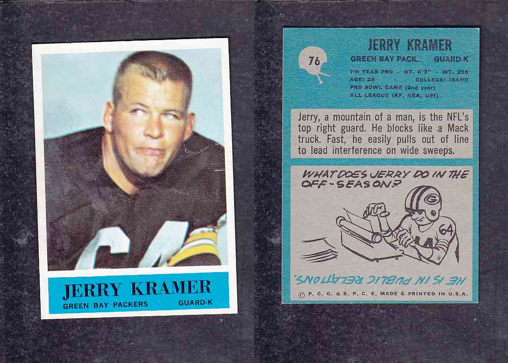 1965 NFL PHILADELPHIA FOOTBALL CARD #76 J. KRAMER photo 1965 NFL PHILADELPHIA FOOTBALL CARD #76 J. KRAMER photo