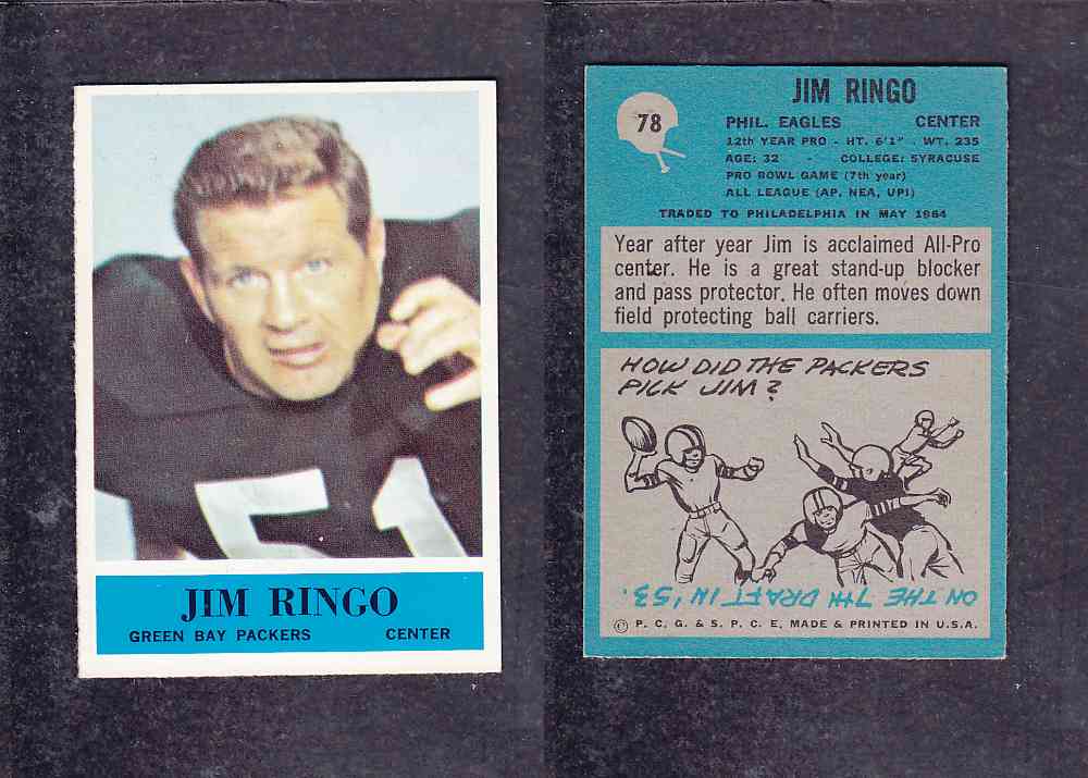 1965 NFL PHILADELPHIA FOOTBALL CARD #78 J. RINGO photo 1965 NFL PHILADELPHIA FOOTBALL CARD #78 J. RINGO photo