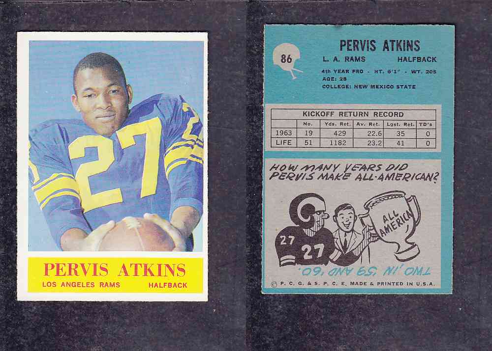 1965 NFL PHILADELPHIA FOOTBALL CARD #86 P. ATKINS photo 1965 NFL PHILADELPHIA FOOTBALL CARD #86 P. ATKINS photo