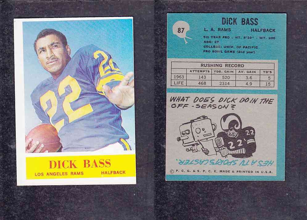 1965 NFL PHILADELPHIA FOOTBALL CARD #87 D. BASS photo 1965 NFL PHILADELPHIA FOOTBALL CARD #87 D. BASS photo