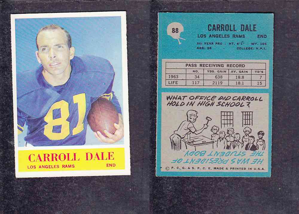 1965 NFL PHILADELPHIA FOOTBALL CARD #88 C. DALE photo 1965 NFL PHILADELPHIA FOOTBALL CARD #88 C. DALE photo