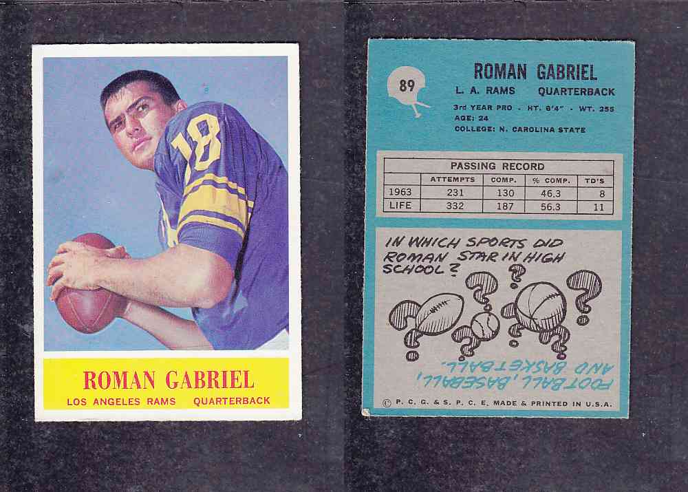 1965 NFL PHILADELPHIA FOOTBALL CARD #89 R. GABRIEL photo 1965 NFL PHILADELPHIA FOOTBALL CARD #89 R. GABRIEL photo