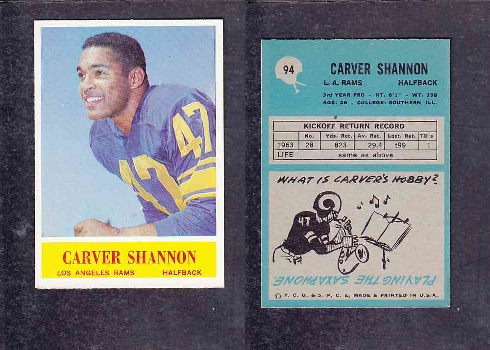 1965 NFL PHILADELPHIA FOOTBALL CARD #94 C. SHANNON photo 1965 NFL PHILADELPHIA FOOTBALL CARD #94 C. SHANNON photo