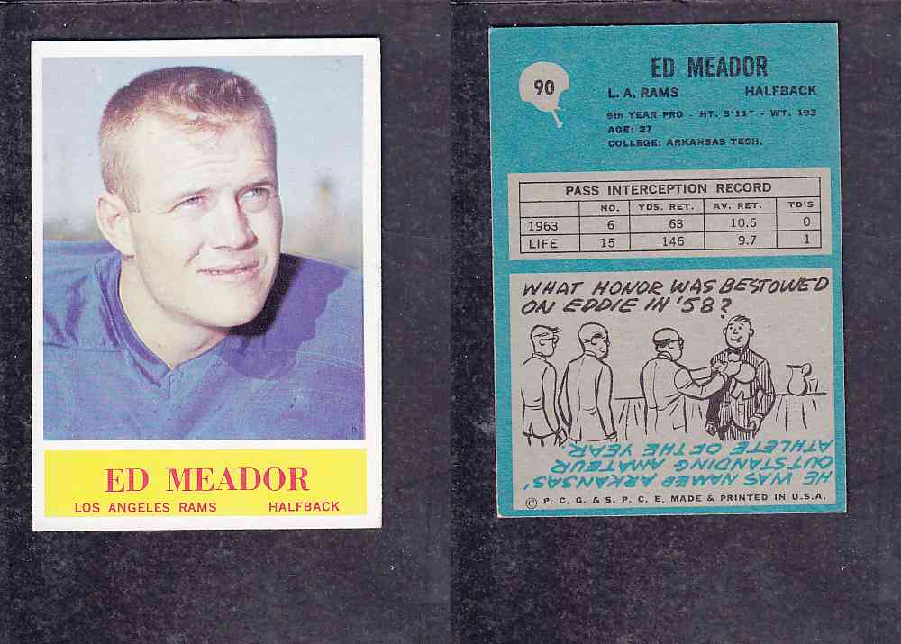 1965 NFL PHILADELPHIA FOOTBALL CARD #90 E. MEADOR photo 1965 NFL PHILADELPHIA FOOTBALL CARD #90 E. MEADOR photo