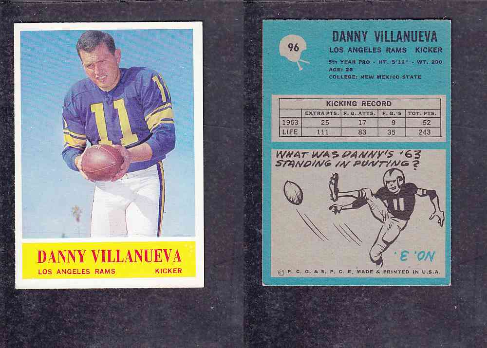 1965 NFL PHILADELPHIA FOOTBALL CARD #96 D. VILLANUEVA photo 1965 NFL PHILADELPHIA FOOTBALL CARD #96 D. VILLANUEVA photo