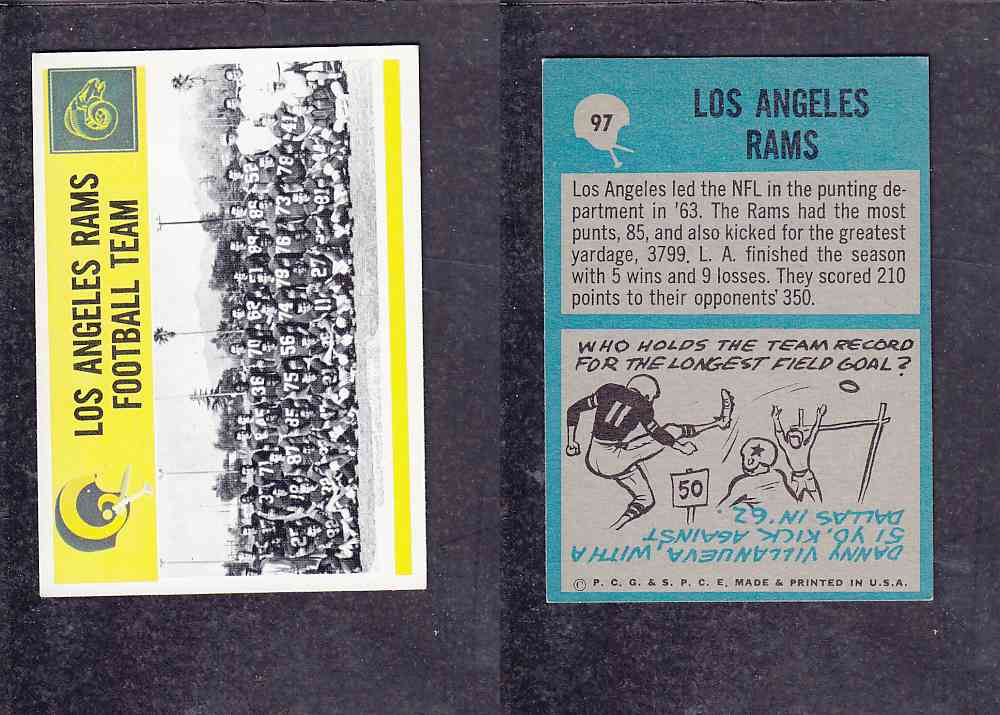 1965 NFL PHILADELPHIA FOOTBALL CARD #97 LOS ANGELES FOOTBALL TEAM photo 1965 NFL PHILADELPHIA FOOTBALL CARD #97 LOS ANGELES FOOTBALL TEAM photo