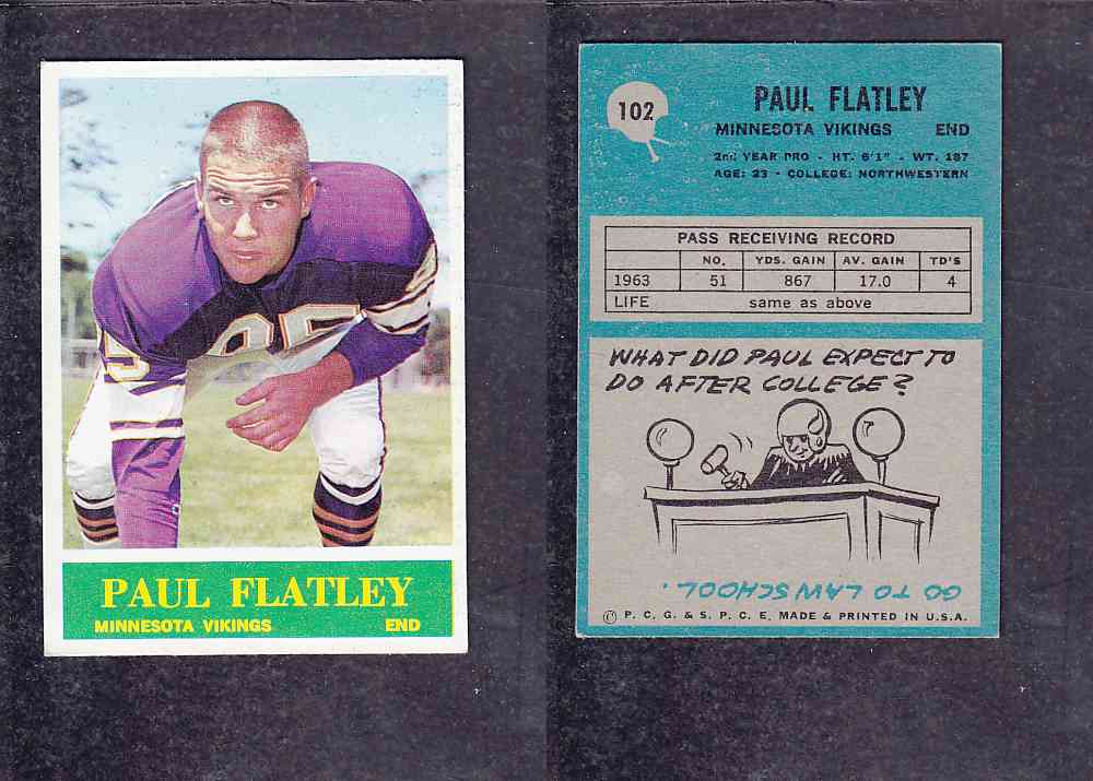1965 NFL PHILADELPHIA FOOTBALL CARD #102 P. FLATLEY photo 1965 NFL PHILADELPHIA FOOTBALL CARD #102 P. FLATLEY photo