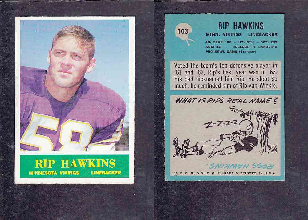 1965 NFL PHILADELPHIA FOOTBALL CARD #103 R. HAWKINS photo 1965 NFL PHILADELPHIA FOOTBALL CARD #103 R. HAWKINS photo