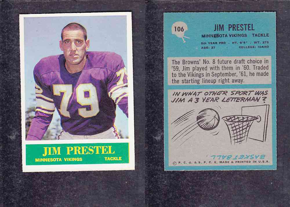 1965 NFL PHILADELPHIA FOOTBALL CARD #106 J. PRESTEL photo 1965 NFL PHILADELPHIA FOOTBALL CARD #106 J. PRESTEL photo