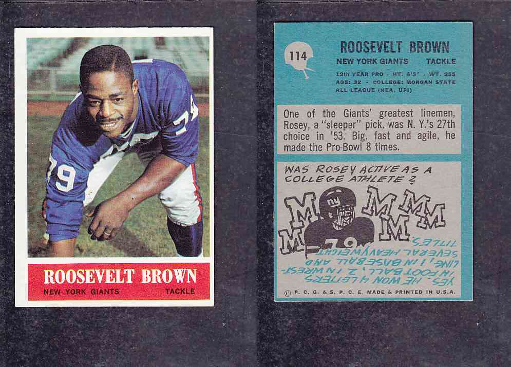 1965 NFL PHILADELPHIA FOOTBALL CARD #114 R. BROWN photo 1965 NFL PHILADELPHIA FOOTBALL CARD #114 R. BROWN photo