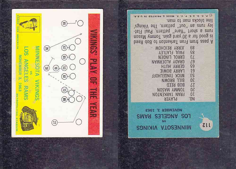 1965 NFL PHILADELPHIA FOOTBALL CARD #112 VIKINGS' PLAY OF THE YEAR photo 1965 NFL PHILADELPHIA FOOTBALL CARD #112 VIKINGS' PLAY OF THE YEAR photo