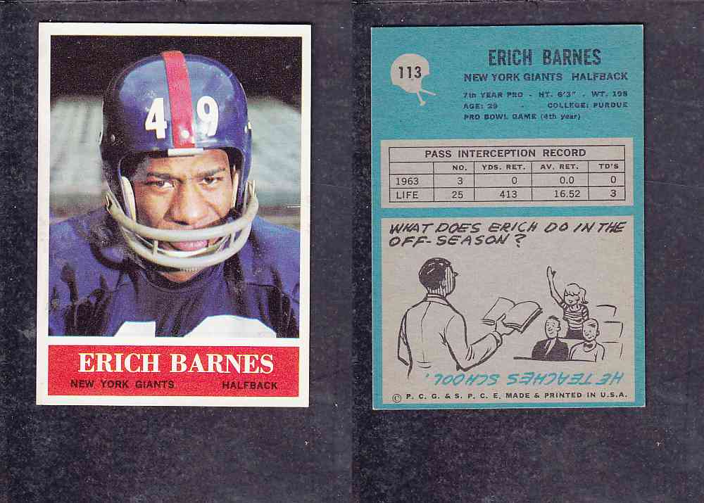 1965 NFL PHILADELPHIA FOOTBALL CARD #113 E. BARNES photo 1965 NFL PHILADELPHIA FOOTBALL CARD #113 E. BARNES photo