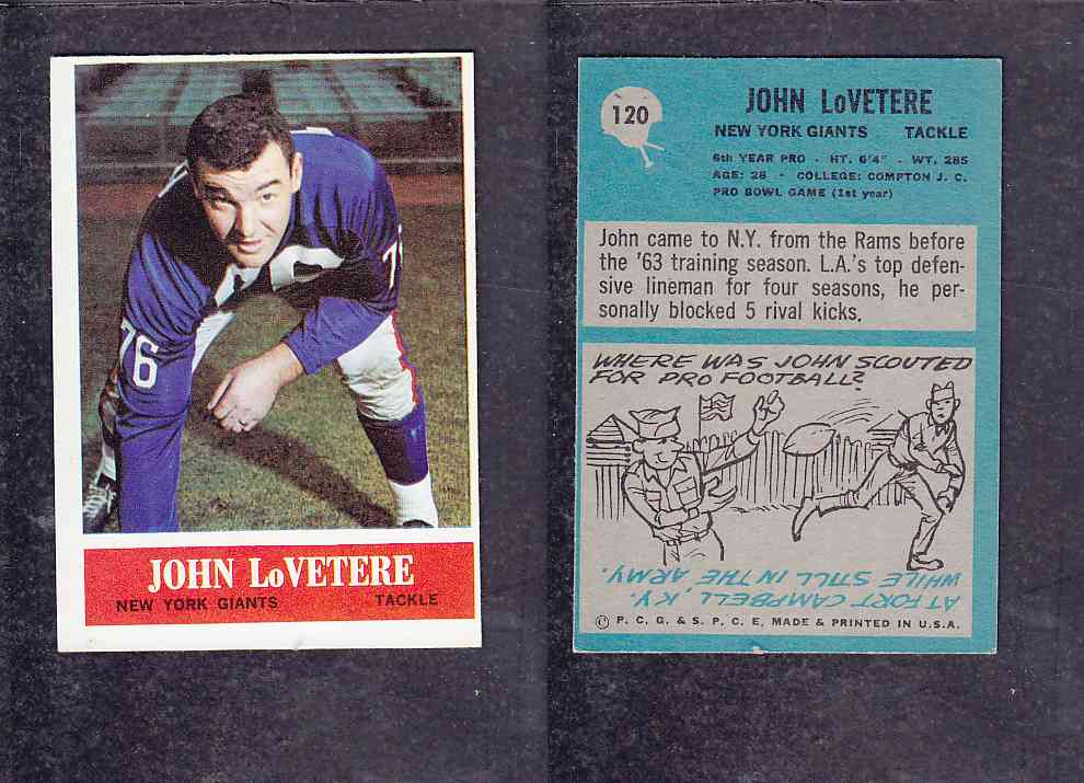 1965 NFL PHILADELPHIA FOOTBALL CARD #120 J. LOVETERE photo 1965 NFL PHILADELPHIA FOOTBALL CARD #120 J. LOVETERE photo
