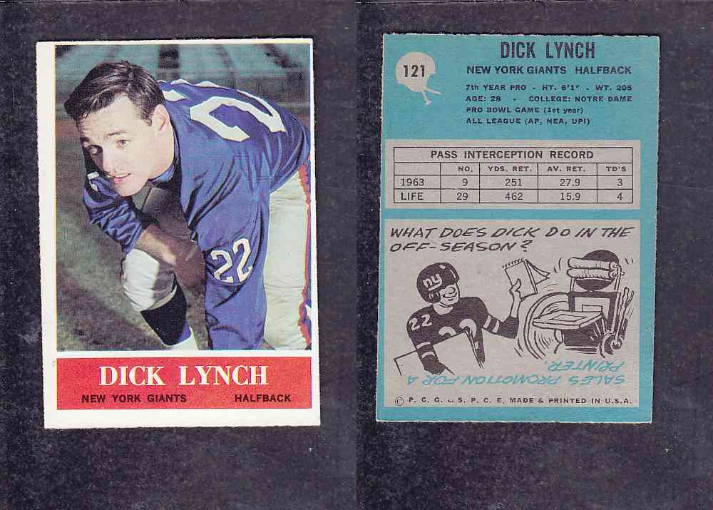 1965 NFL PHILADELPHIA FOOTBALL CARD #121 D. LYNCH photo 1965 NFL PHILADELPHIA FOOTBALL CARD #121 D. LYNCH photo
